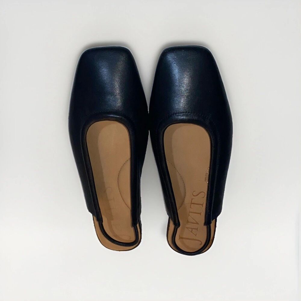 Eric Javits Peyton Leather Flat Slingback Shoes Womens Black Sz 10 $195